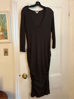 James Perse Black V-Neck Maxi Dress with Side Ruching